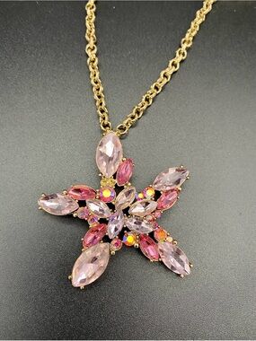 Betsey Johnson Gold-Tone Pink Multi-Stone Starburst Necklace